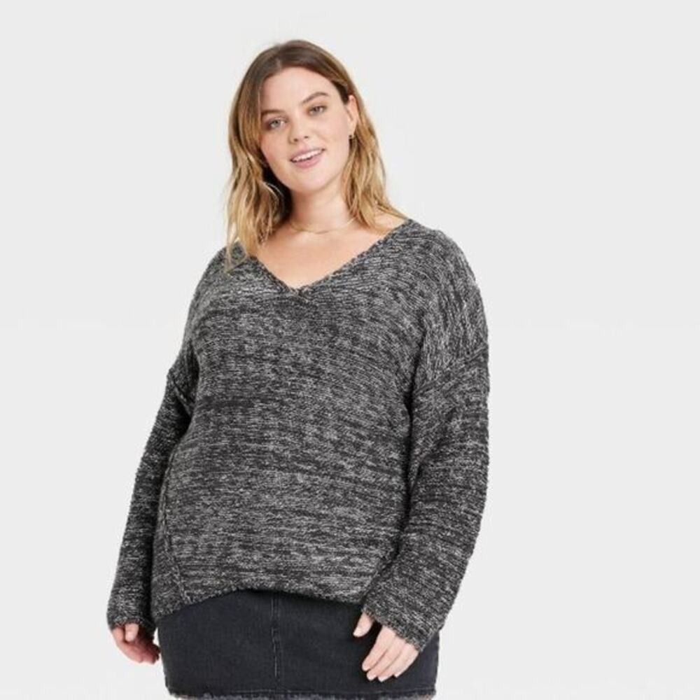 Women's Plus Size V-Neck Pullover‎ Sweater - Universal Thread GRAY 1X NWT